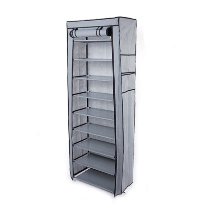 Narrow Shoe Rack With Nonwoven Fabric Covers 10 Tiers Tall Shoe Rack For Closet Entryway Sturdy Shoe Rack Organizer Holds 20-27 Pairs Free Standing Shoe Storage Cabinet Grey