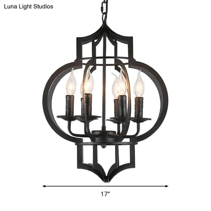 Lámpara de araña tipo farol de estilo vintage con 4/6 bombillas, en color negro - Lámpara colgante mediana de hierro forjado