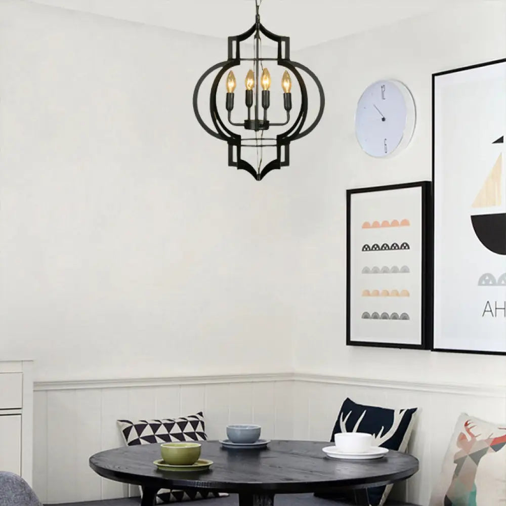 Lámpara de araña tipo farol de estilo vintage con 4/6 bombillas, en color negro - Lámpara colgante mediana de hierro forjado