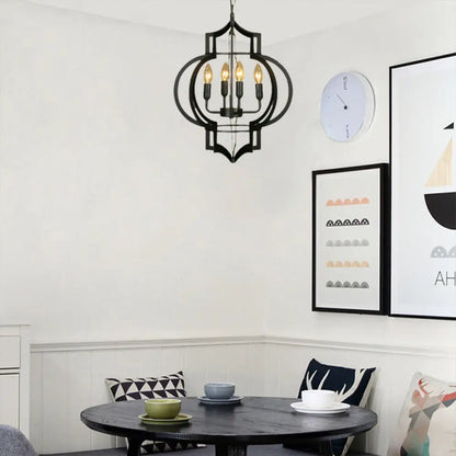 Lámpara de araña tipo farol de estilo vintage con 4/6 bombillas, en color negro - Lámpara colgante mediana de hierro forjado