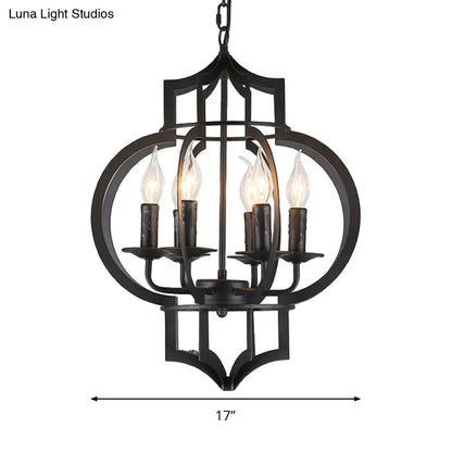 Lámpara de araña tipo farol de estilo vintage con 4/6 bombillas, en color negro - Lámpara colgante mediana de hierro forjado