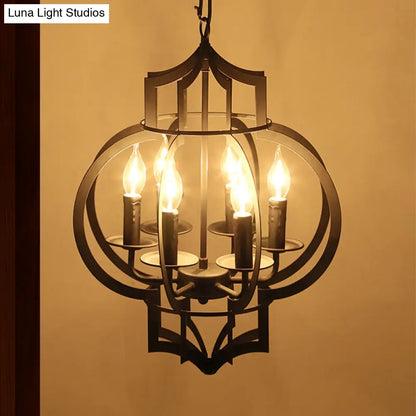 Lámpara de araña tipo farol de estilo vintage con 4/6 bombillas, en color negro - Lámpara colgante mediana de hierro forjado