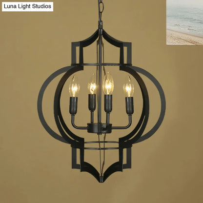 Lámpara de araña tipo farol de estilo vintage con 4/6 bombillas, en color negro - Lámpara colgante mediana de hierro forjado