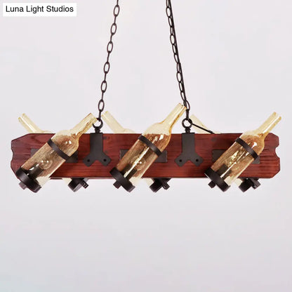 مصباح جزيرة DecorBites™ بأربعة رؤوس/ستة رؤوس: إضاءة معلقة من الزجاج الأبيض الفاتح/الكهرماني مع ذراع خشبي بني