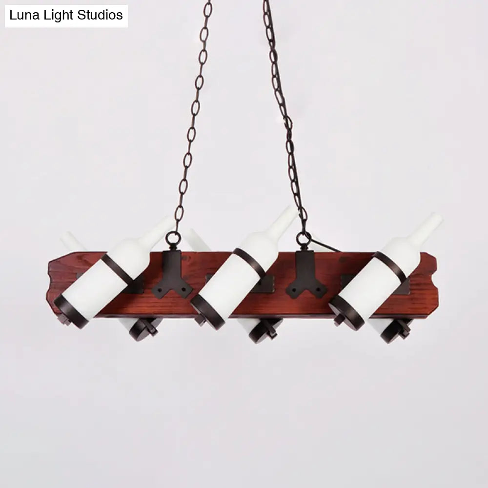 مصباح جزيرة DecorBites™ بأربعة رؤوس/ستة رؤوس: إضاءة معلقة من الزجاج الأبيض الفاتح/الكهرماني مع ذراع خشبي بني