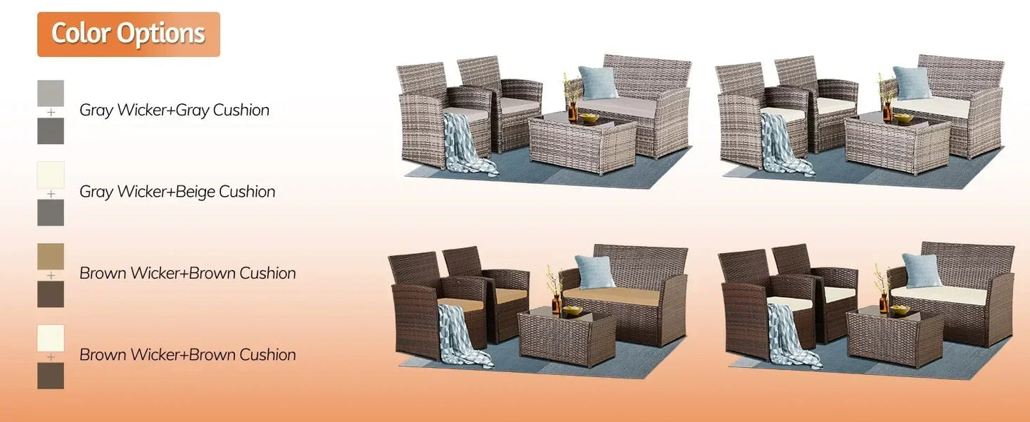 4 Piece Wicker Patio Furniture Set