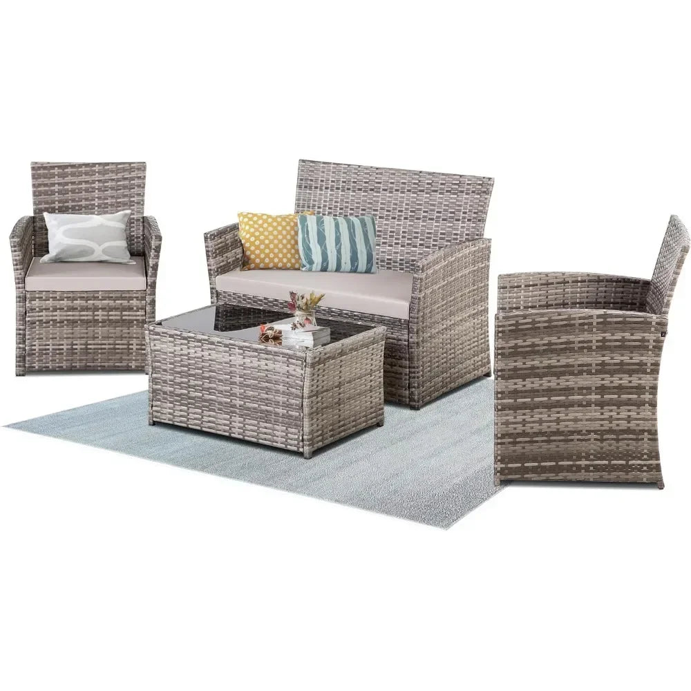 4 Piece Wicker Patio Furniture Set