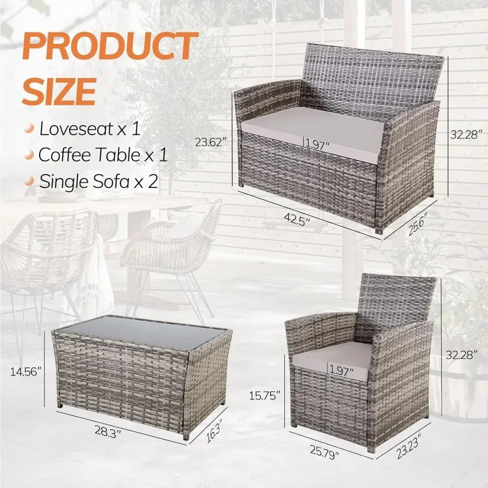 4 Piece Wicker Patio Furniture Set