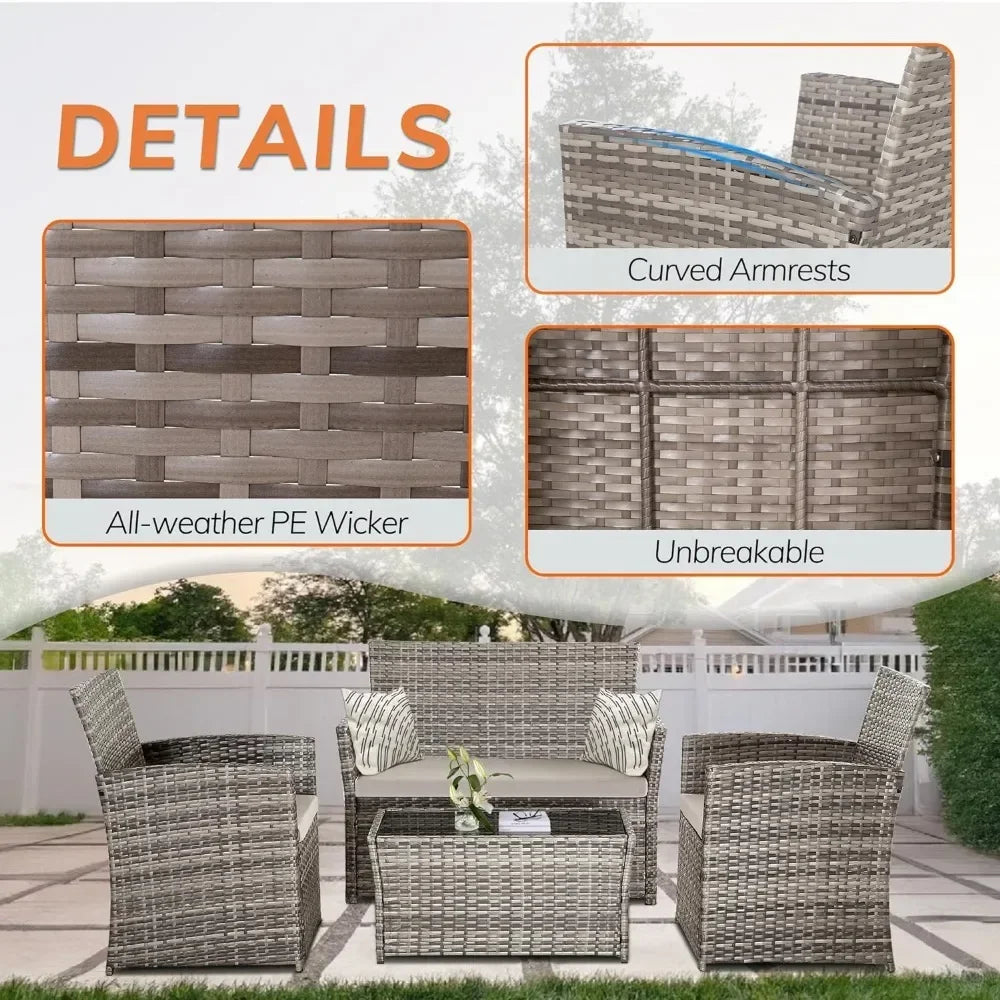 4 Piece Wicker Patio Furniture Set