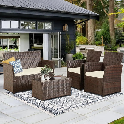 4 Piece Wicker Patio Furniture Set