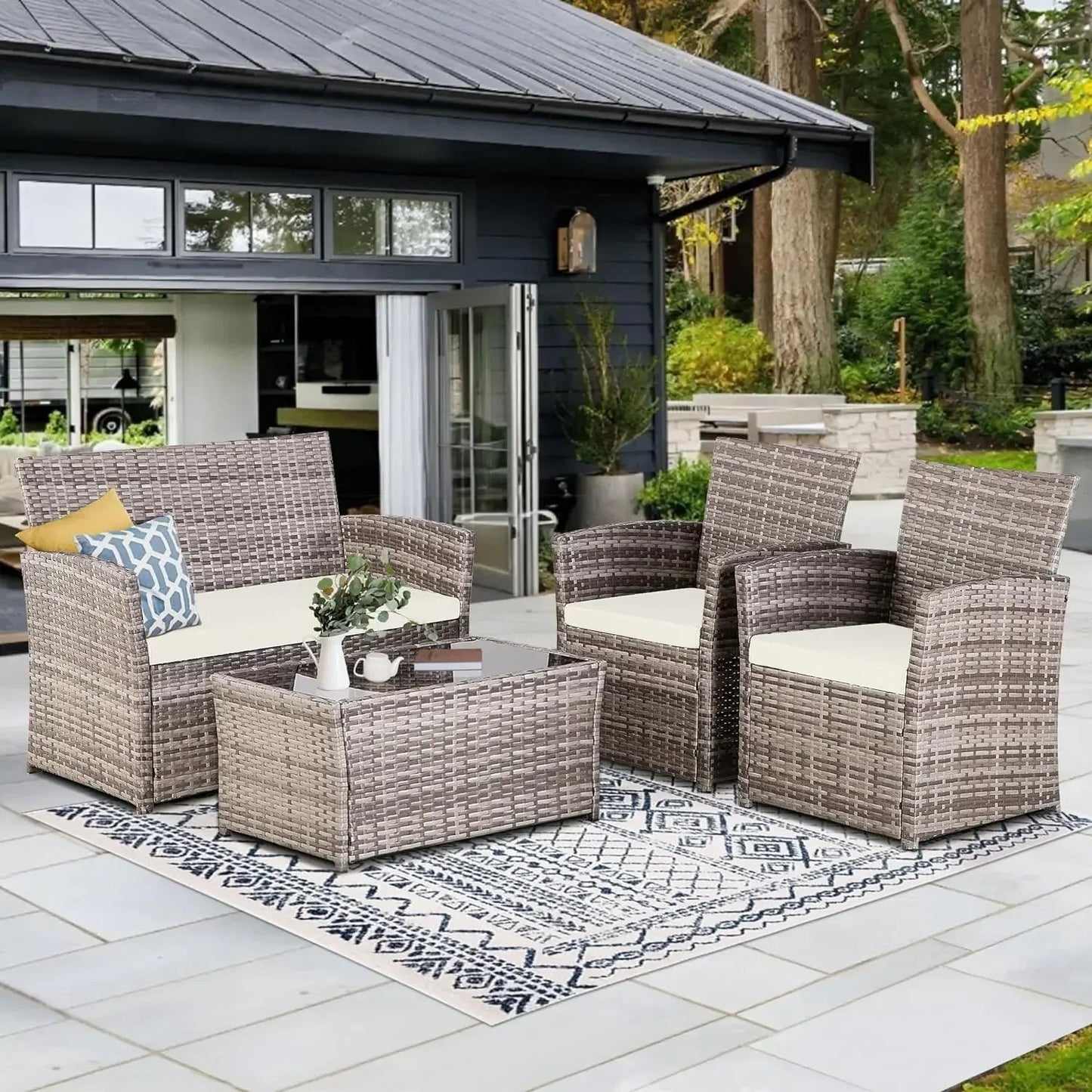 4 Piece Wicker Patio Furniture Set