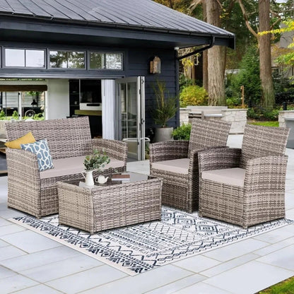 4 Piece Wicker Patio Furniture Set