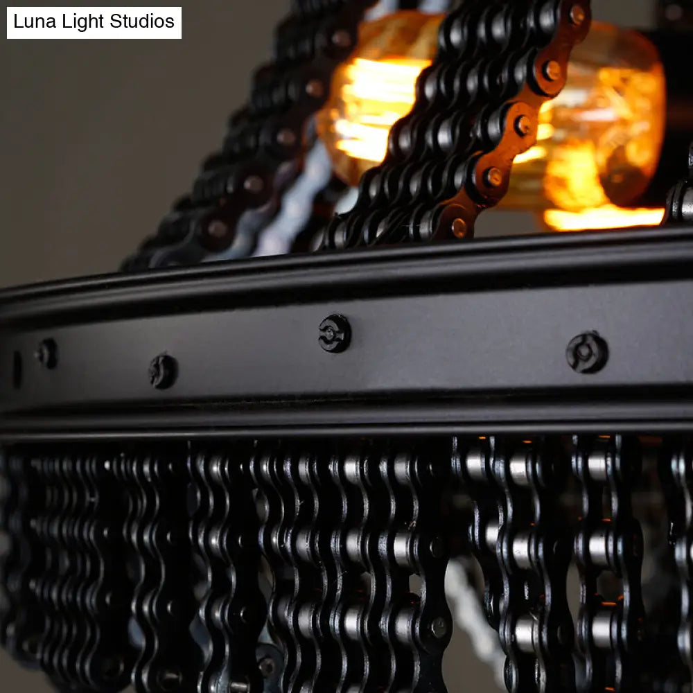 Lámpara colgante industrial de hierro negro con 4 luces