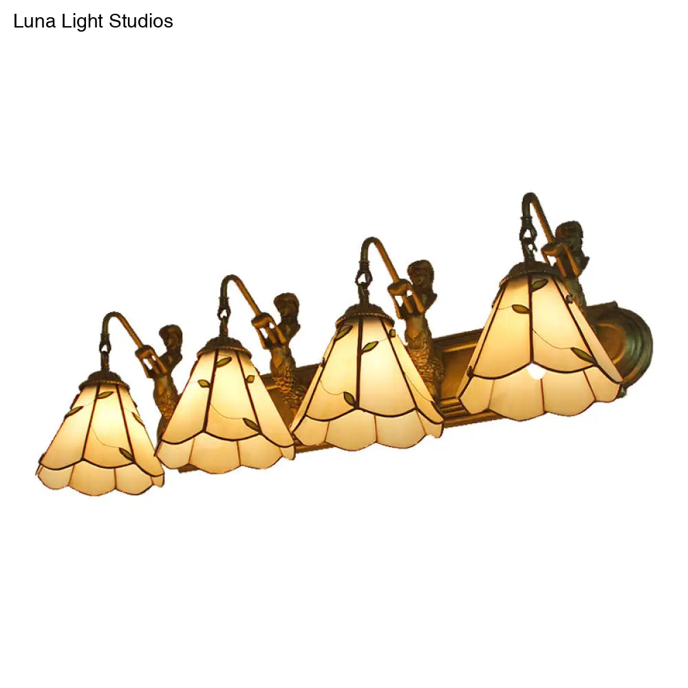 Aplique de pared Tiffany de cristal beige con forma de lirio y decoración de sirena, de 4 luces.