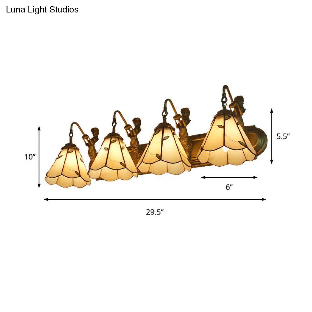 Aplique de pared Tiffany de cristal beige con forma de lirio y decoración de sirena, de 4 luces.