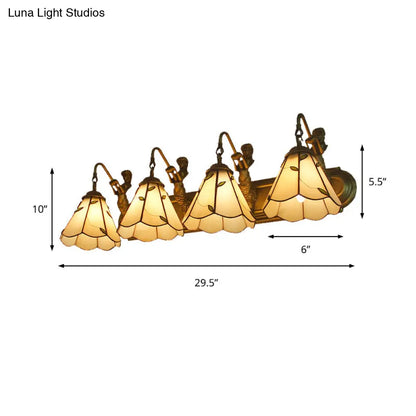 Aplique de pared Tiffany de cristal beige con forma de lirio y decoración de sirena, de 4 luces.