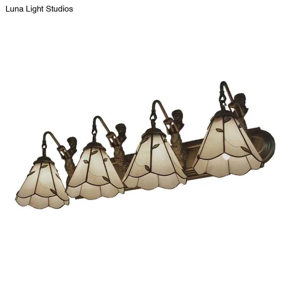 Aplique de pared Tiffany de cristal beige con forma de lirio y decoración de sirena, de 4 luces.