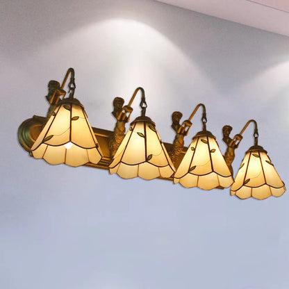 Aplique de pared Tiffany de cristal beige con forma de lirio y decoración de sirena, de 4 luces.