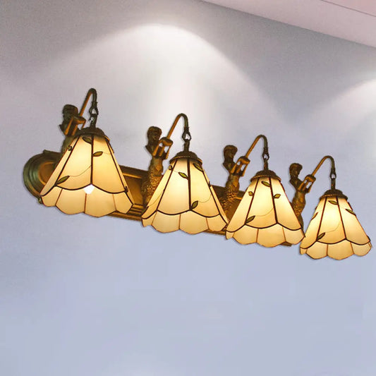 Aplique de pared Tiffany de cristal beige con forma de lirio y decoración de sirena, de 4 luces.