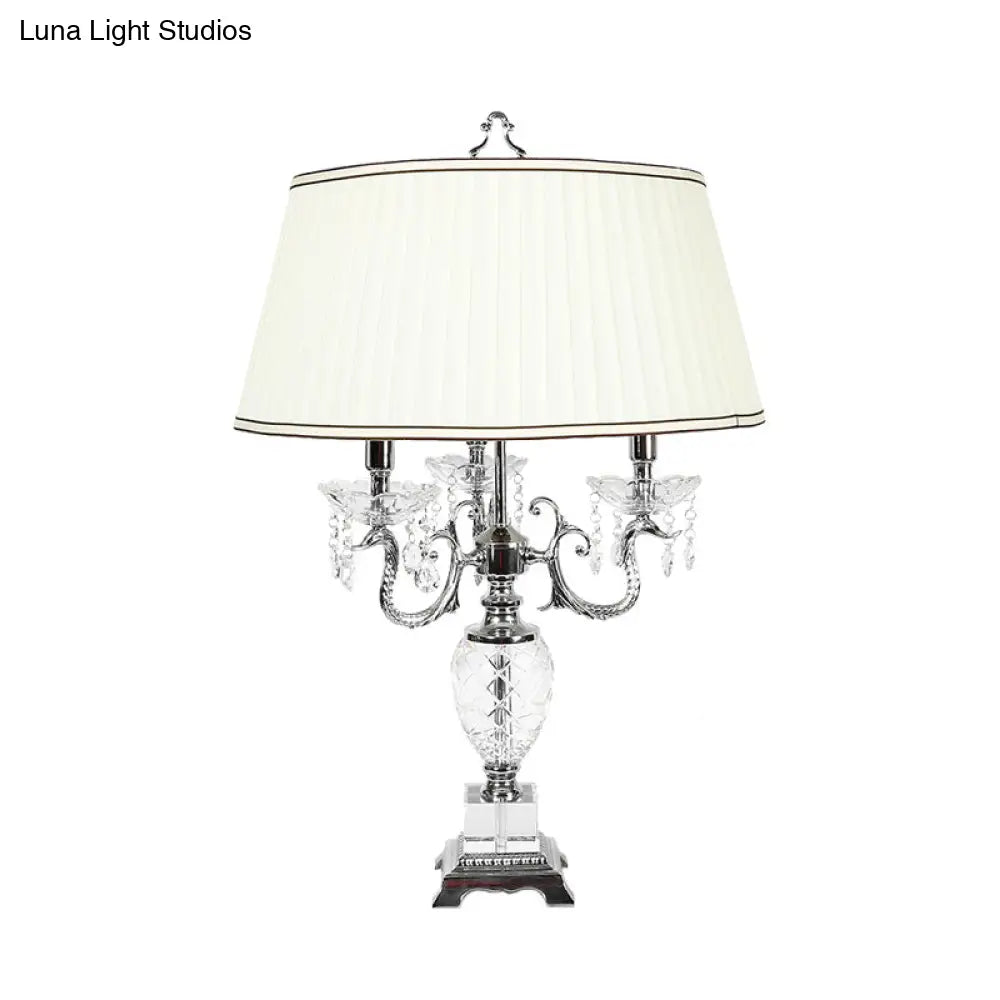 Lámpara de mesa de noche de 4 luces - Lámpara de mesa de cristal con brazo curvo estilo campestre en color blanco