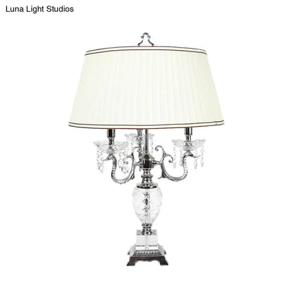 Lámpara de mesa de noche de 4 luces - Lámpara de mesa de cristal con brazo curvo estilo campestre en color blanco