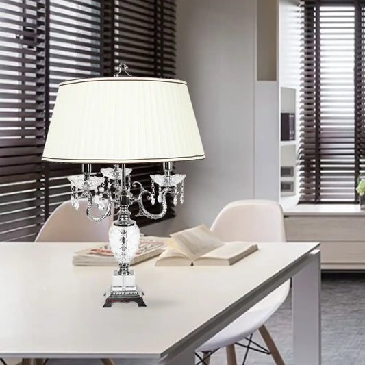 Lámpara de mesa de noche de 4 luces - Lámpara de mesa de cristal con brazo curvo estilo campestre en color blanco