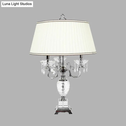 Lámpara de mesa de noche de 4 luces - Lámpara de mesa de cristal con brazo curvo estilo campestre en color blanco