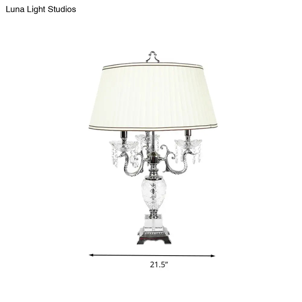 Lámpara de mesa de noche de 4 luces - Lámpara de mesa de cristal con brazo curvo estilo campestre en color blanco