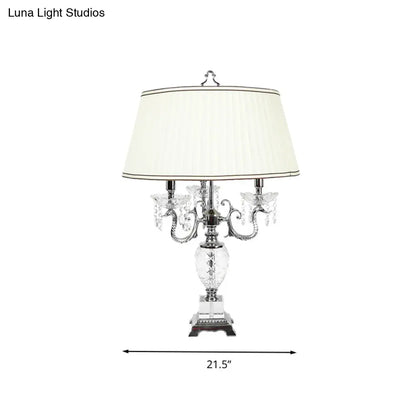 Lámpara de mesa de noche de 4 luces - Lámpara de mesa de cristal con brazo curvo estilo campestre en color blanco