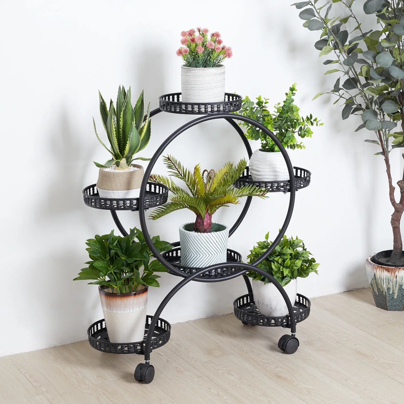 4-Wheel Plant Stand with 6 Pots
