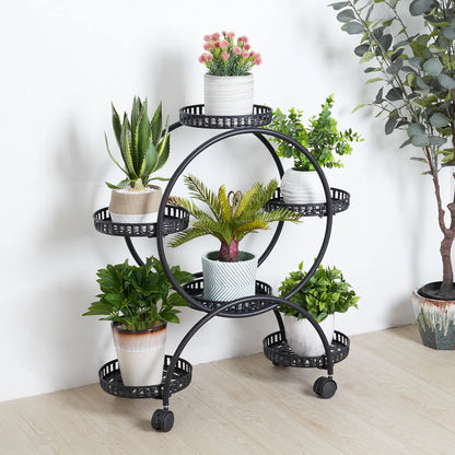 4-Wheel Plant Stand with 6 Pots