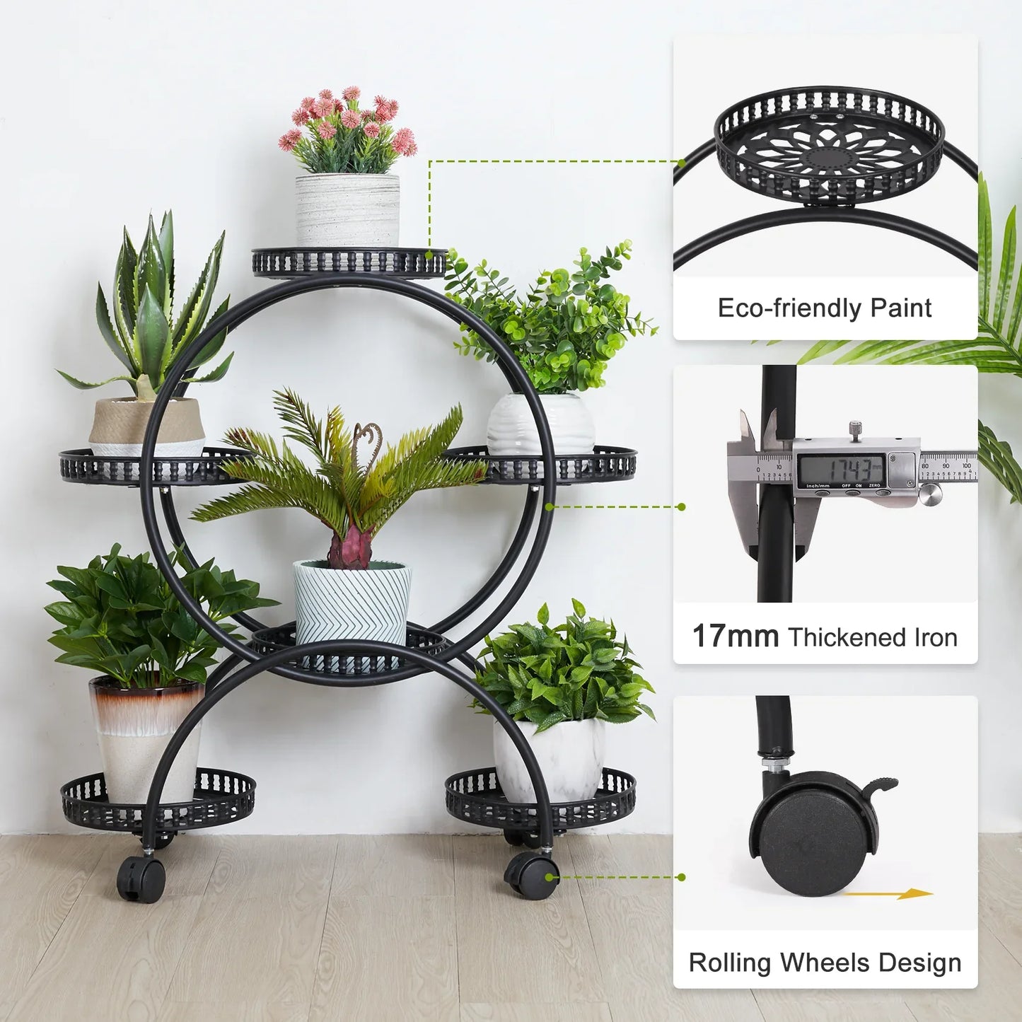 4-Wheel Plant Stand with 6 Pots