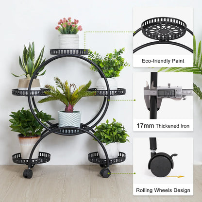 4-Wheel Plant Stand with 6 Pots