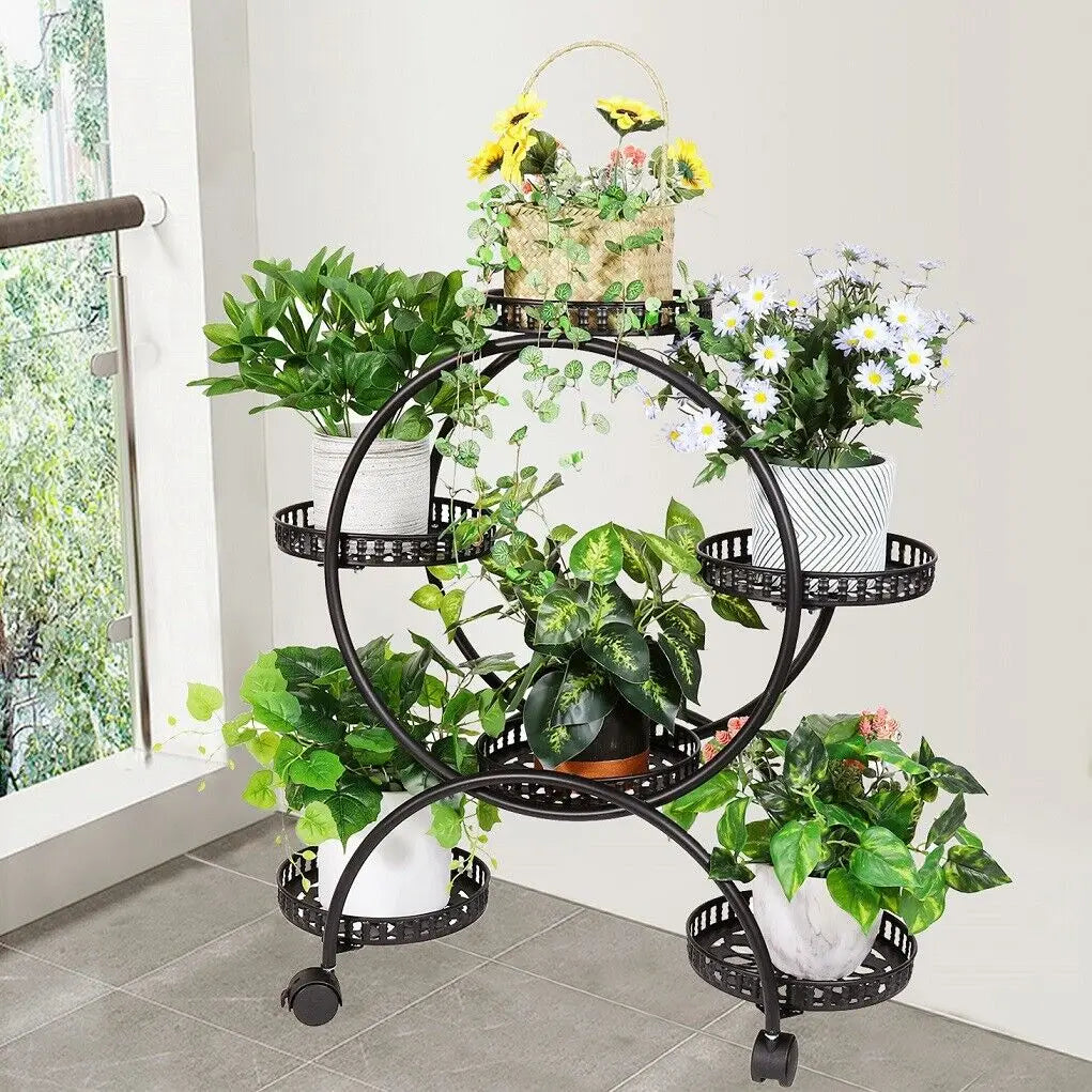 4-Wheel Plant Stand with 6 Pots - black / L / UNITED KINGDOM