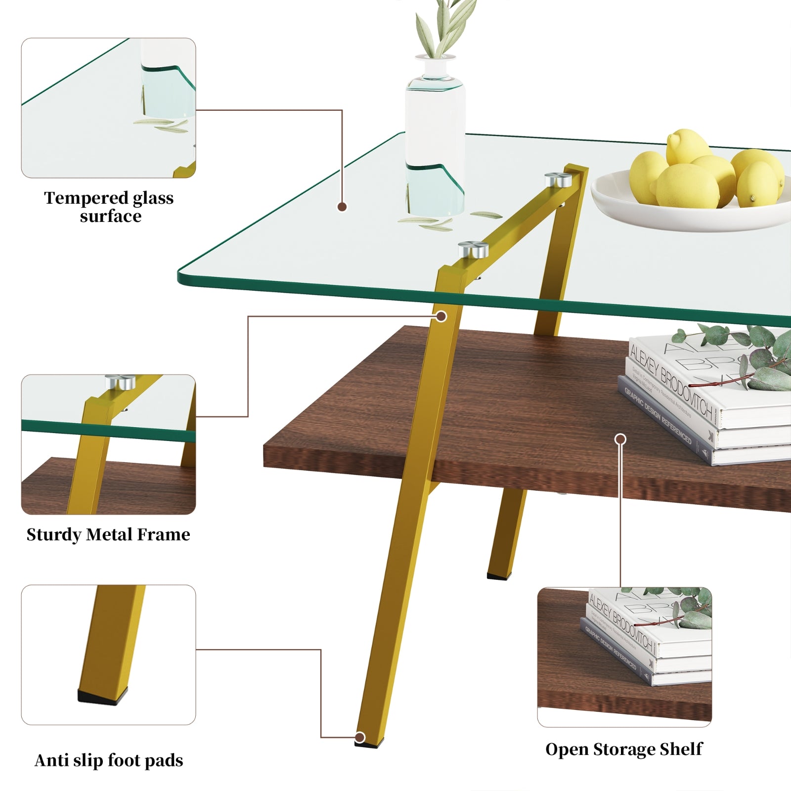 Glass Gold Coffee Table