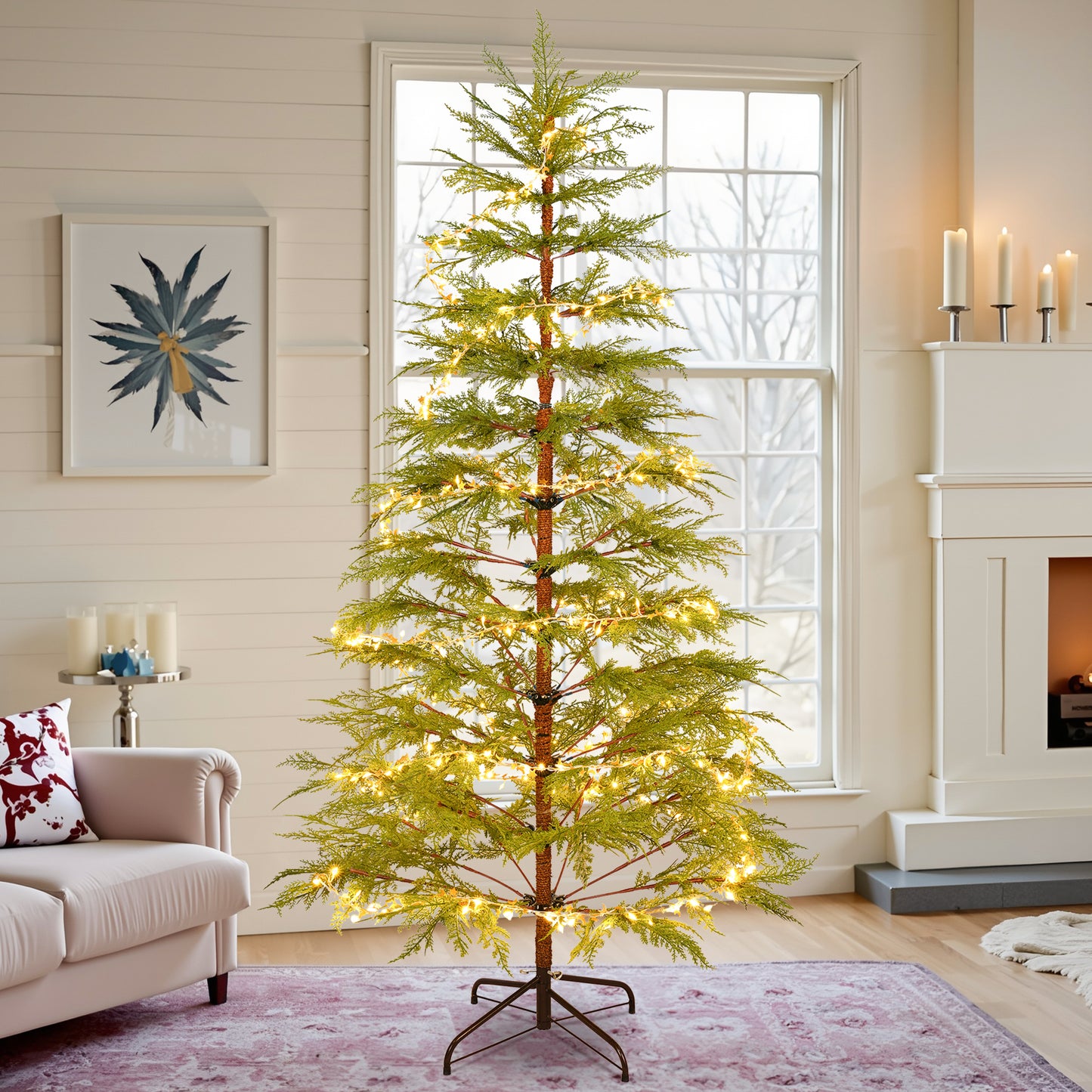6 Feet Artificial Full Christmas Tree Includes LED Lights And Metal Stand, 612 Tips Full Tree,Xmas Decoration