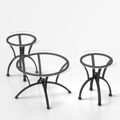 Juego de Mesas de Café de 3 Piezas con Superficie de Vidrio Templado, Mesa de Café Decorativa Redonda de Extremo Lateral con Construcción Robusta para Sala de Estar en Negro Rústico
