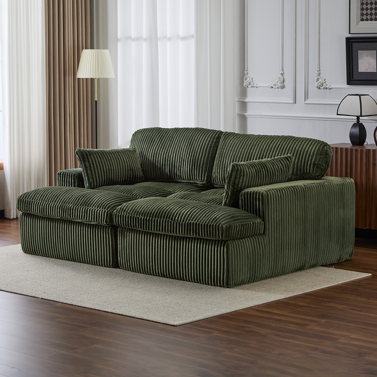 Green Corduroy Chaise Lounge Expansive Seating
