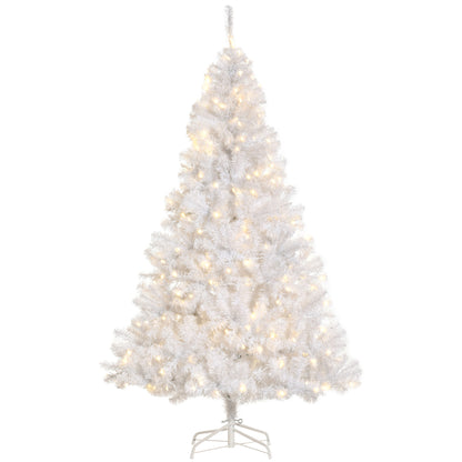 HOMCOM 6' Tall Prelit Christmas Tree Douglas Fir Artificial Christmas Tree With Realistic Branches, 250 Warm White LED Lights And 1000 Tips, White
