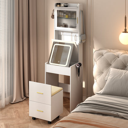 White Hemp Faced Particleboard With Triamine 2 Pull 1 Door 1 Flip LED 3 Tone Light Touch Mirror Dressing Table Set