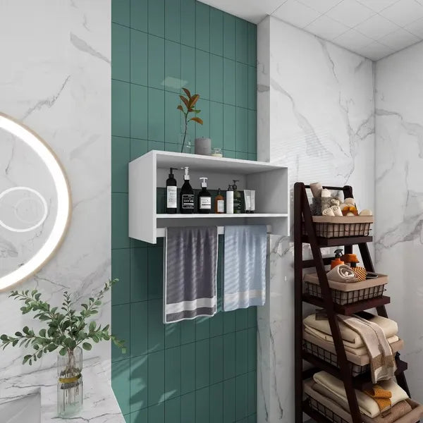 Organizador de Armario Modular de Madera Livelylodge de 16"H: Sistema de Armario Abierto Moderno con Barra de Colgar y Estantes para Baño Acabado en Blanco para Todas las Edades