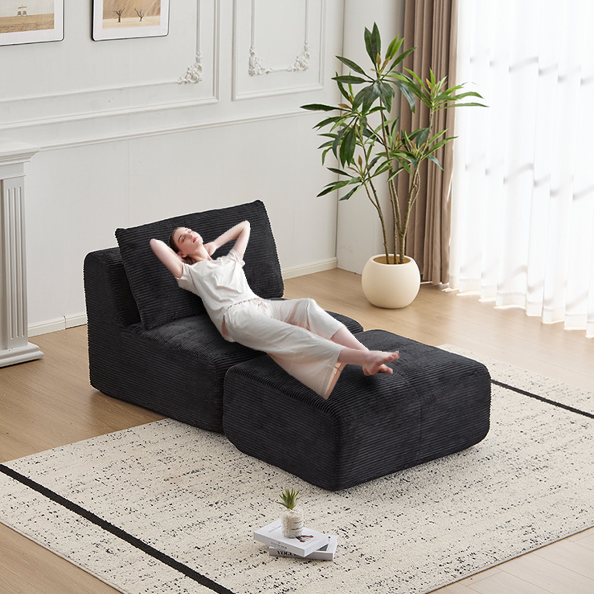 Sofá Comprimido de Espuma de Memoria Moderna, Sofá Seccional Grande de 2 Plazas para Sala de Estar, Sofá Seccional Modular Nube Amigable con Mascotas, Tela de Corduroy, Loveseat Extra Profundo, Sin Ensamblaje Requerido, Beige