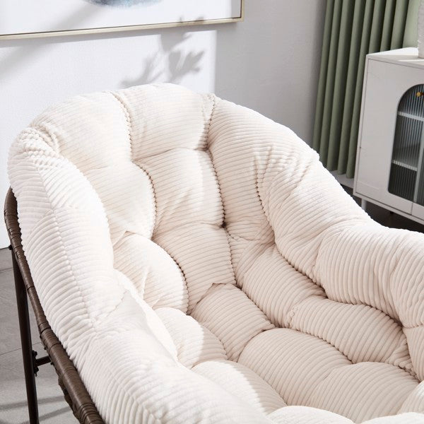 Outdoor Rattan Rocking Chair,Padded Cushion Rocker Recliner Chair Outdoor For Front Porch, Living Room, Patio, Garden, White-Prohibited From Selling On The Temu Platform