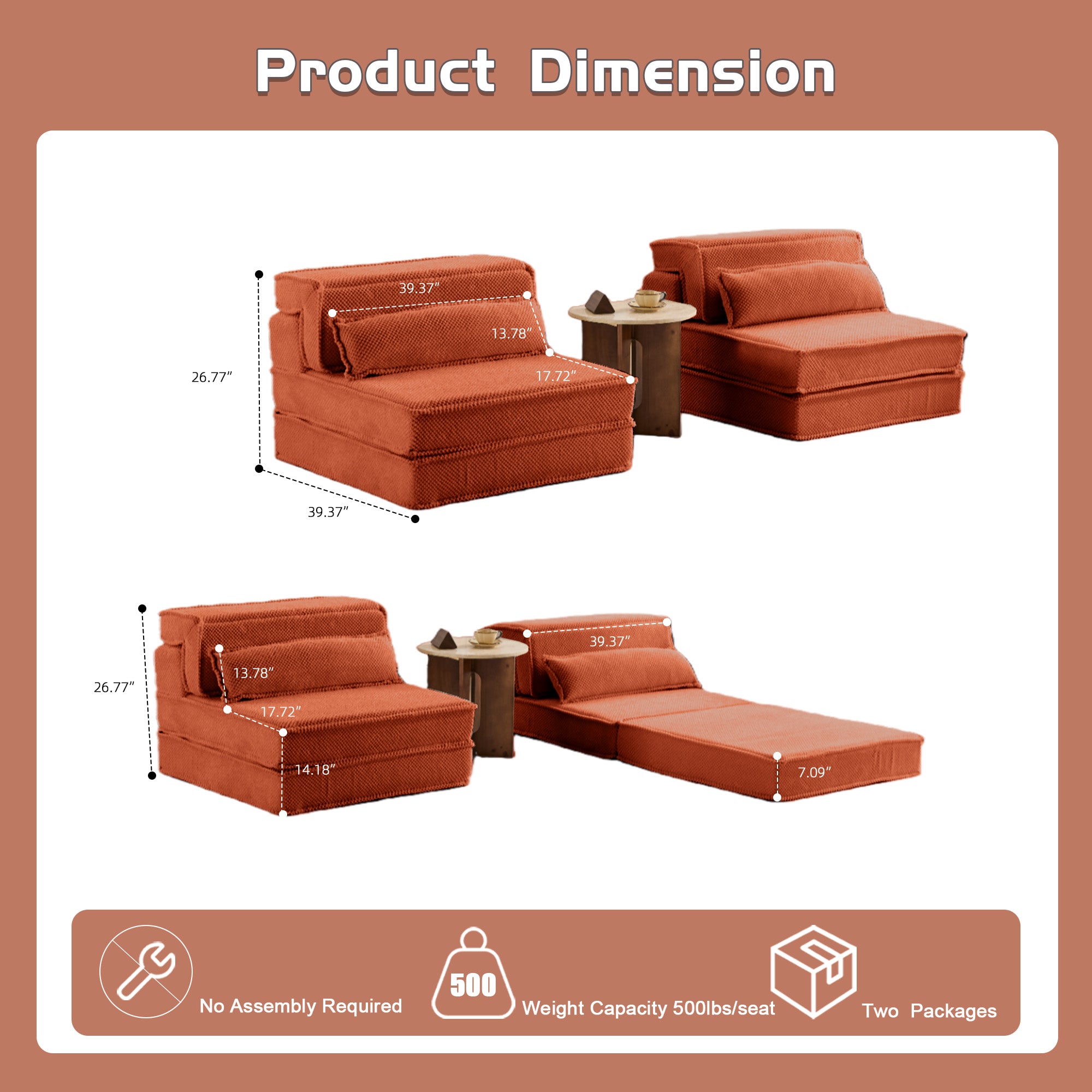 Orange Modular Floor Sofa Plush Circle Fleece