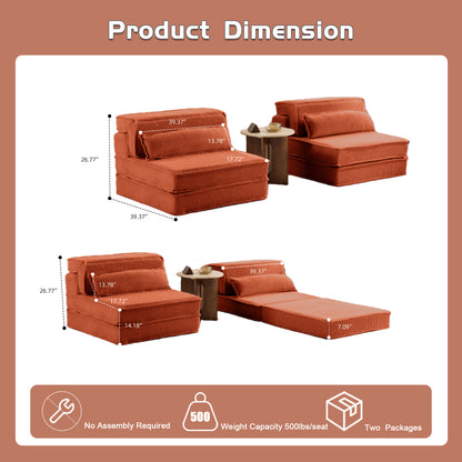 Compression Mahjong Sofa,Convertible Floor Sofa Bed,DIY Boneless Modular Sectional Sofa,No Assembly Required,Circle Fleece Fabric,Oversized 2 Seater With 2 Pillows,Orange
