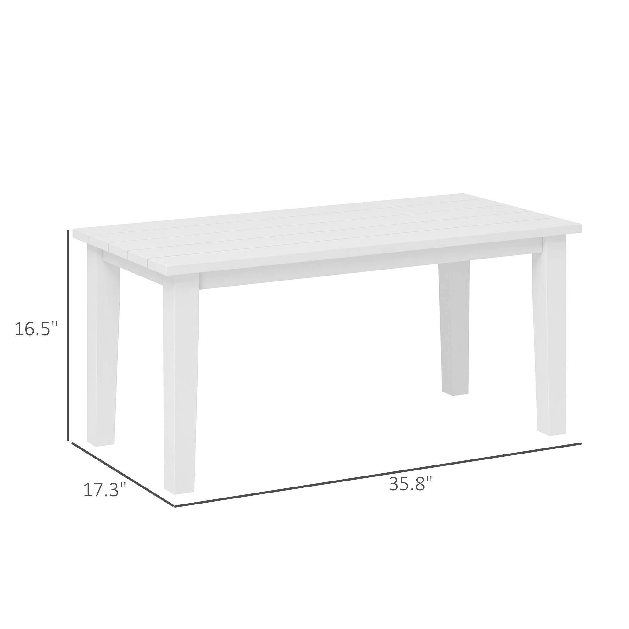 Mesa de Café Exterior Rectangular, Mesa de Patio Exterior para Todo Clima en HDPE con Superficie de Mesa con Listones para Jardín, Balcón, Blanca