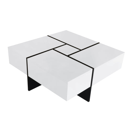 Mesa de Centro de Diseño Único con 4 Compartimentos de Almacenamiento Ocultos