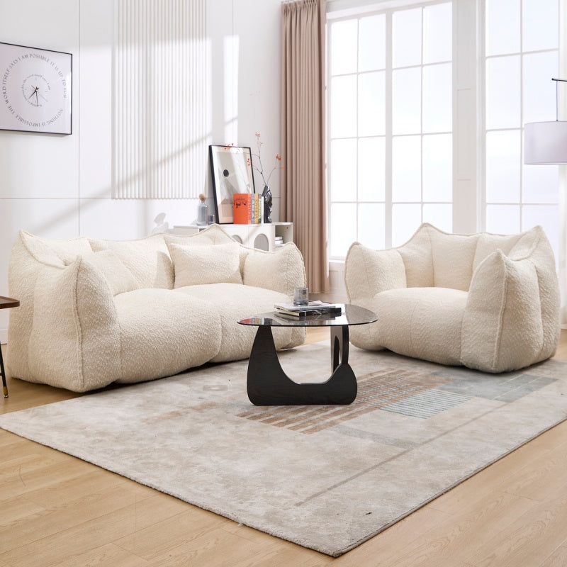 Sofá-Cama de Habichuelas de Peluche Comprimido - Relleno de Espuma de Alta Resiliencia, Silla de Salón de Boucle Ultra Suave para Una o Dos Personas, Asiento Acogedor para la Sala de Estar para Leer, Jugar y Relajarse, Ahorro de Espacio por Vacío