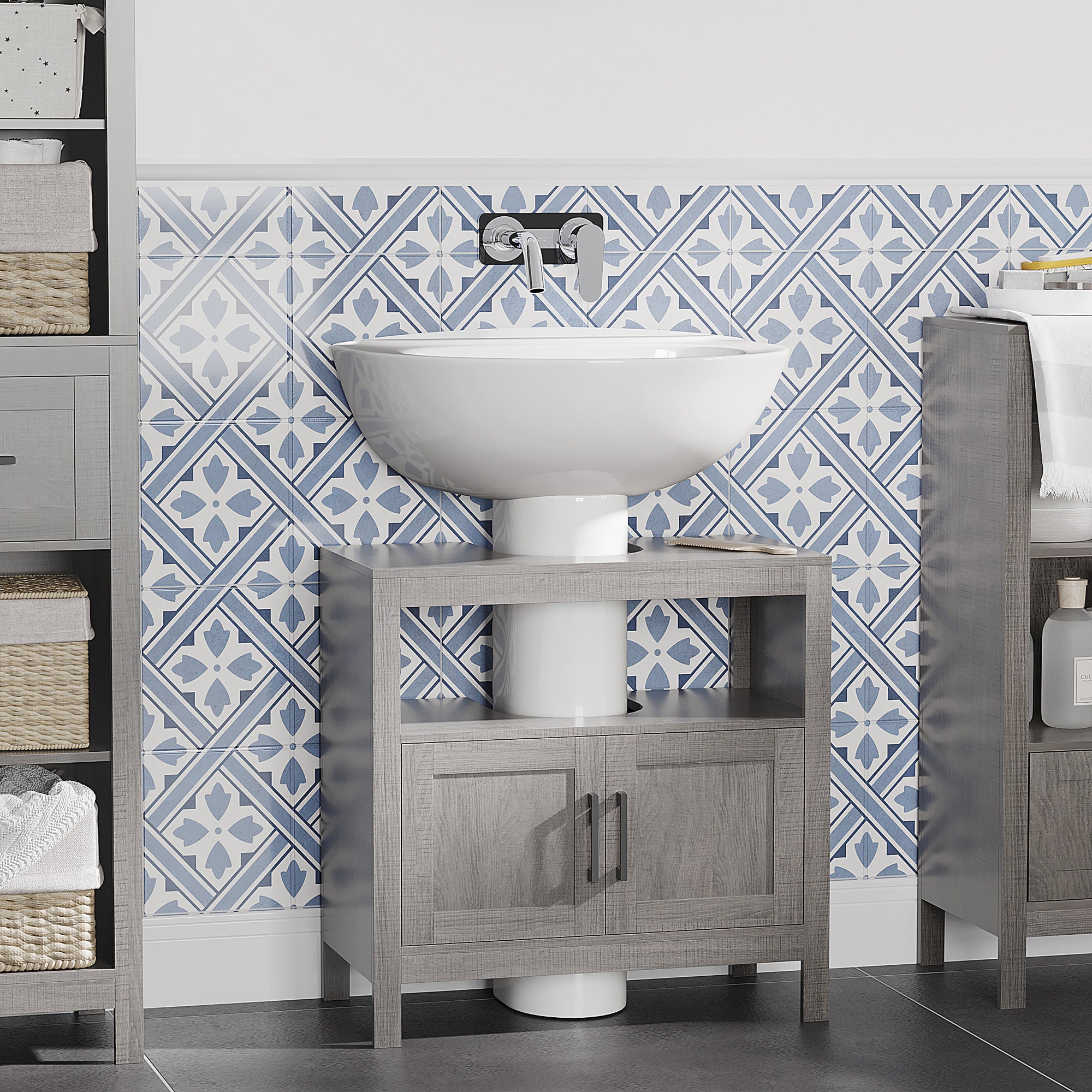 White Pedestal Sink Cabinet