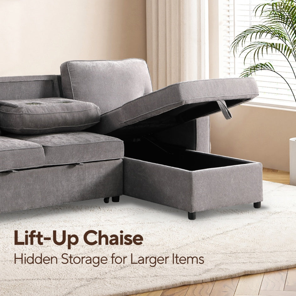Grey Chenille Sleeper Sofa